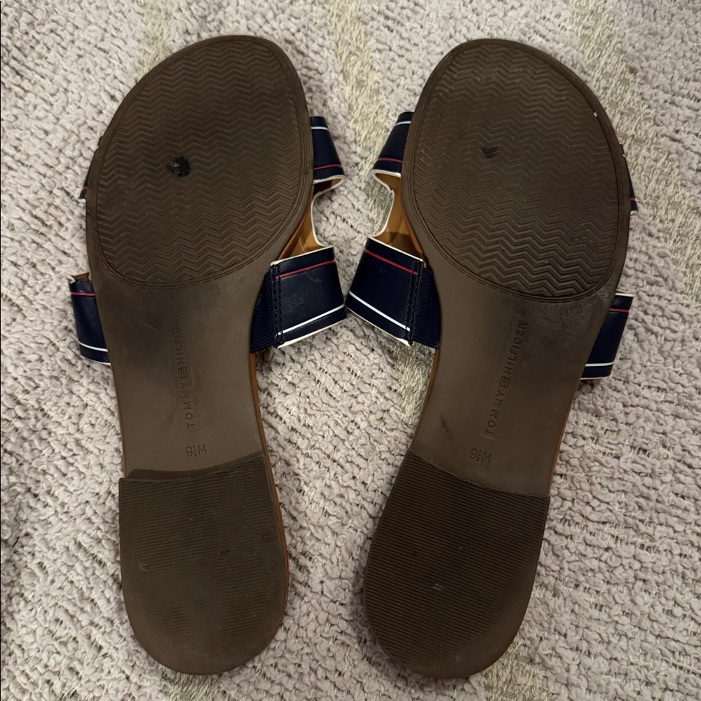 Tommy Hilfiger TH Logo Slide Sandals Navy Gold Women’s 9.5 Slip On - Picture 5 of 6